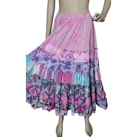 VTG 70s Anna Konya Cottagecore Floral Tiered Prairie Boho Lace Full Circle Skirt - Picture 2 of 11